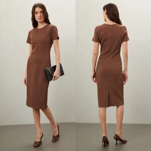 Boss Dukeva Dress Office Work Short Sleeve Knee-Length Pencil Sheath Brown 0